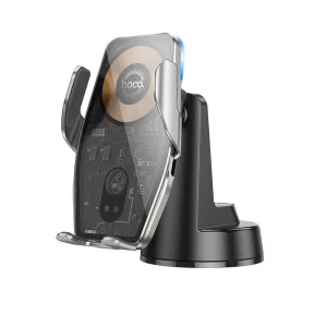 Авто держатель Hoco HW27 Traveler infrared RGB wireless fast charging car holder(center console) [Black Metal Gray]